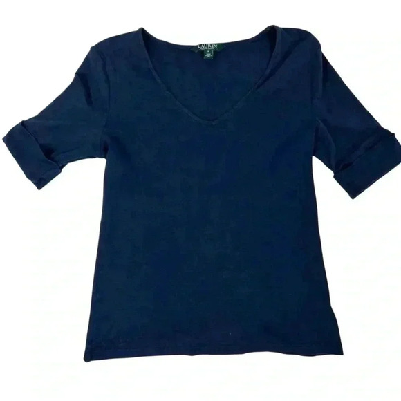 Lauren Ralph Lauren Navy Scoop Neck Blouse- Size Medium - Picture 1 of 11